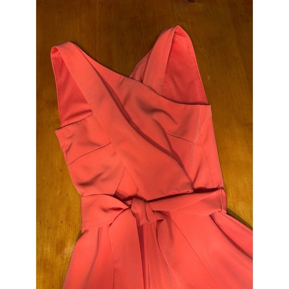 Alex Marie Coral Pink Wide Leg Jumpsuit Sleeveless Surplice Tie Waist Size 8 - Picture 12 of 13